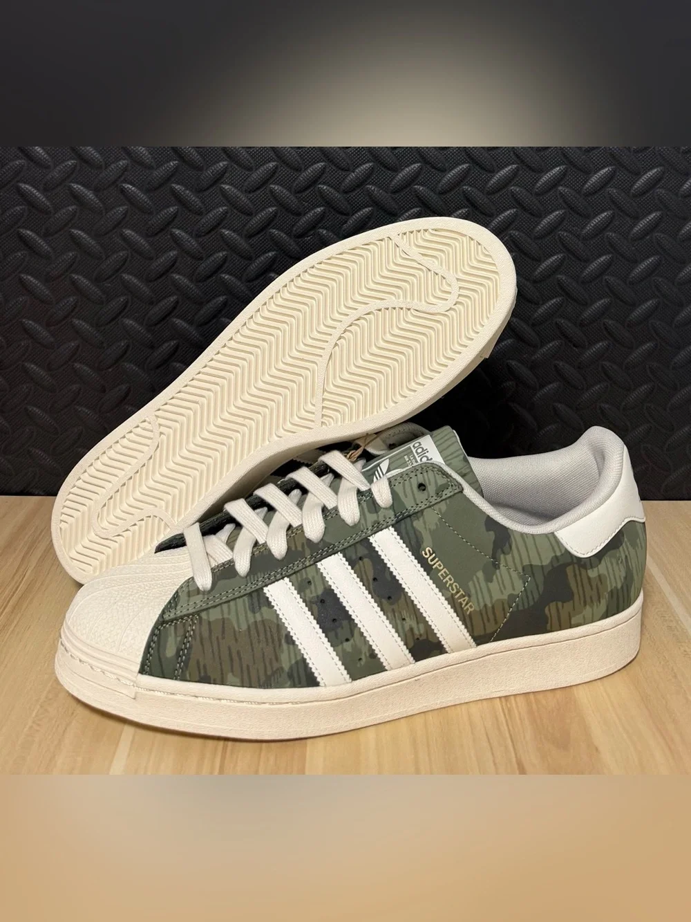 adidas Superstar ADV Camo Green Cream White Skate Shoes KI5142 Mens Size 13